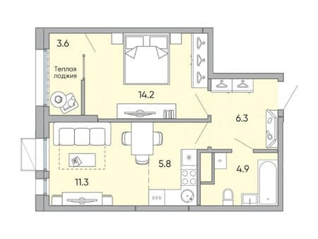 Продаем двухкомнатную квартиру, 46.1 м², этаж 6 из 18. Фото 2