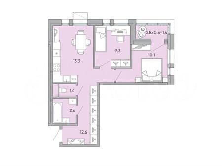 Продажа двухкомнатной квартиры, 51.7 м², этаж 18 из 18. Фото 2