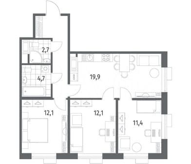Продам трехкомнатную квартиру, 71.4 м², этаж 5 из 12. Фото 3