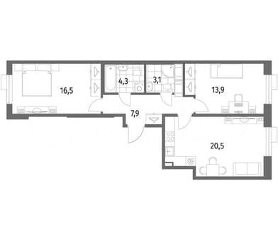 Продам двухкомнатную квартиру, 66.2 м², этаж 7 из 8. Фото 4