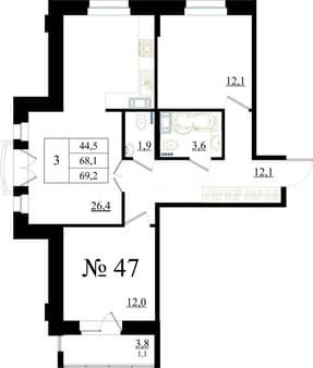 Продажа трехкомнатной квартиры, 69.2 м², этаж 5 из 8. Фото 1