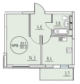 Продается однокомнатная квартира, 32.2 м², этаж 2 из 3. Фото 5