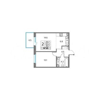 Продажа двухкомнатной квартиры, 46.7 м², этаж 5 из 5. Фото 1