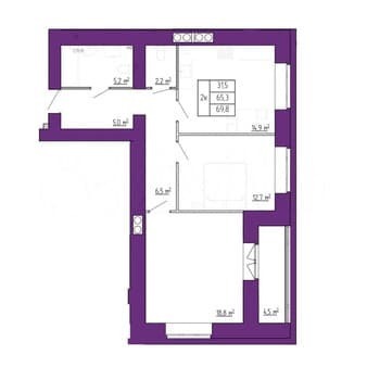 Продать двухкомнатную квартиру, 65.3 м², этаж 2 из 11. Фото 1
